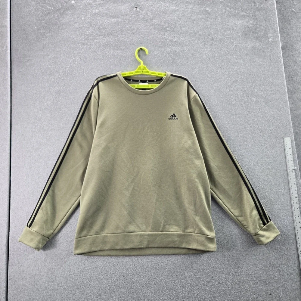 Adidas‎ Men Sweatshirt XL Olive PRIMEGREEN Logo Stripe Long Sleeve